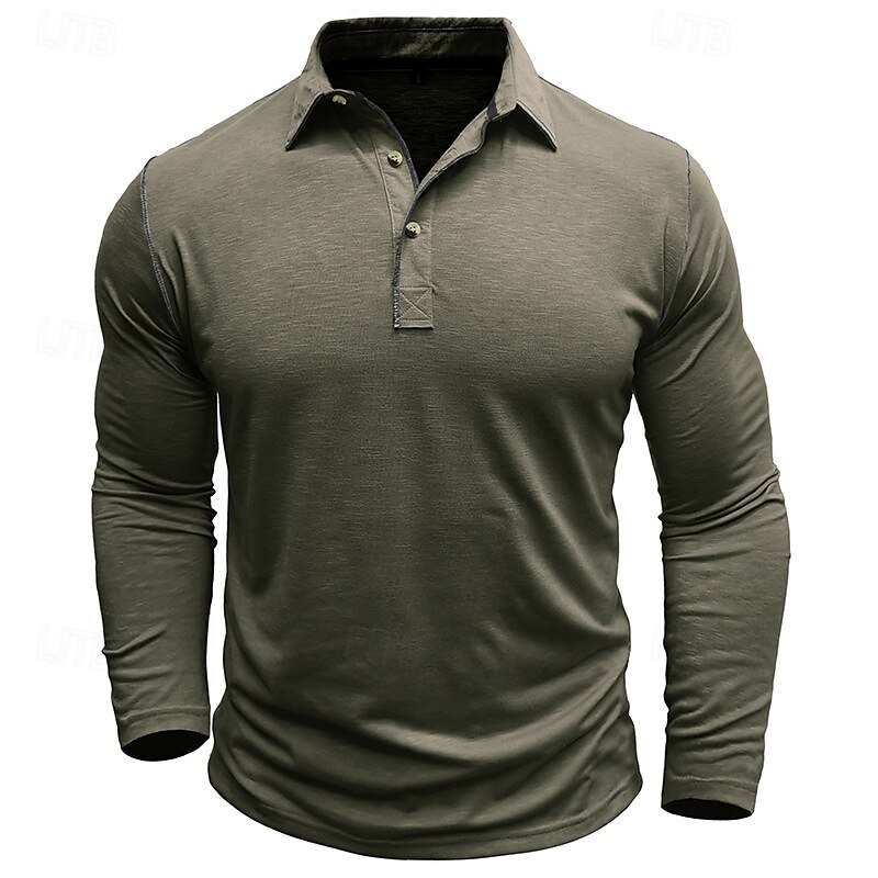 Herren Golfshirt Golf Poloshirts Arbeit Lässig Revers Langarm Basic Modern Einfach Knöpfe Frühling Herbst Normale Passform Weiß Gelb Orange Armeegrün Grau Golfshirt 2025 - $25.99 –P15