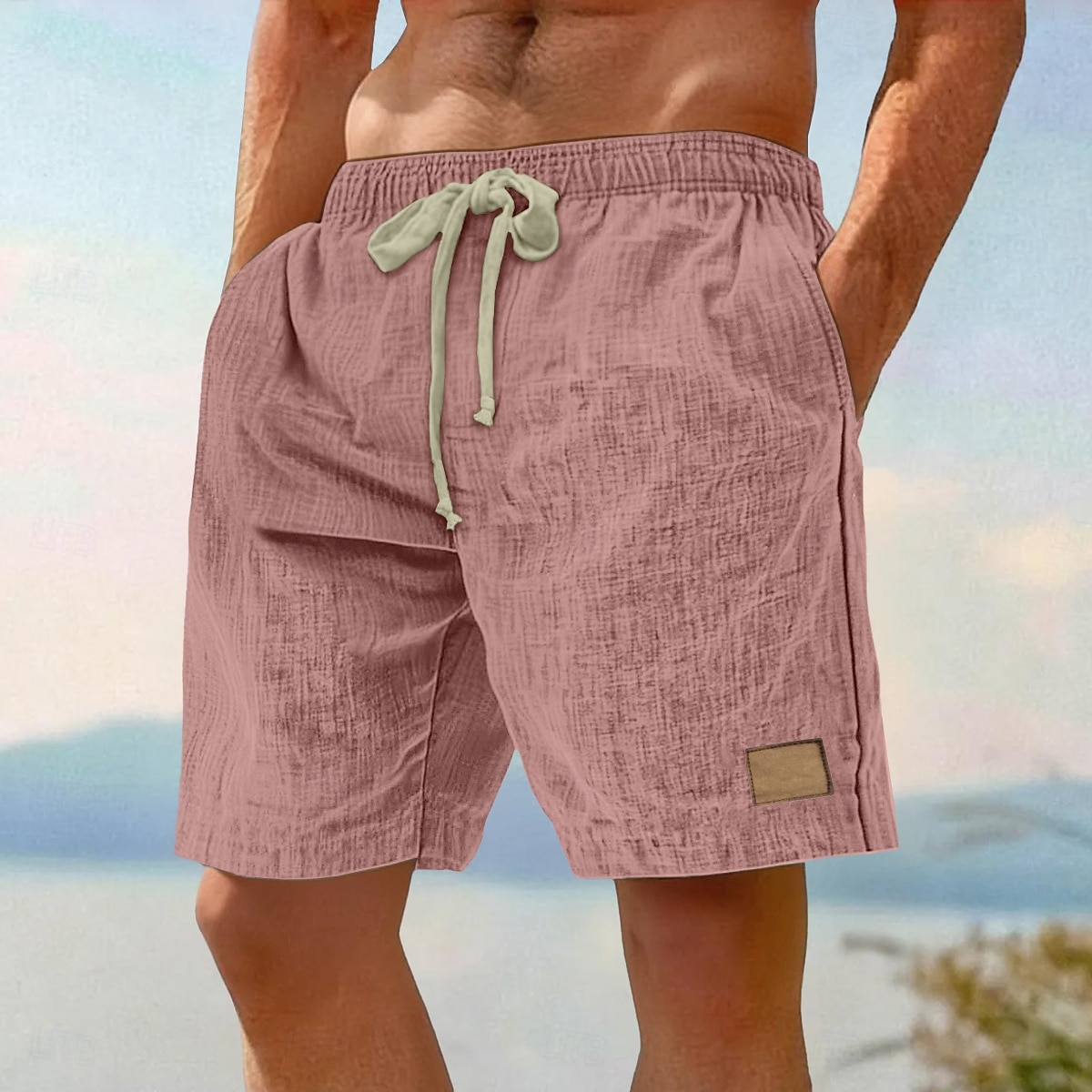 Herr Shorts Sommarshorts Beach Shorts Ficka Elastisk midja Snörning Slät Komfort Andningsfunktion Knelängd Semester Helgdag Strand Semester Hawaiisk Svart Rodnande Rosa Oelastisk 2025 - $21.99 –P8