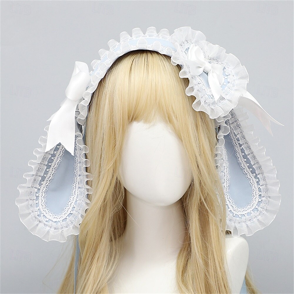 Graziosa fascia per capelli con orecchie da coniglio in stile lolita – orecchie da coniglio con fiocco, fascia per capelli in stile lolita per cosplay, feste e accessori moda del 2025 a $30.99 –P1