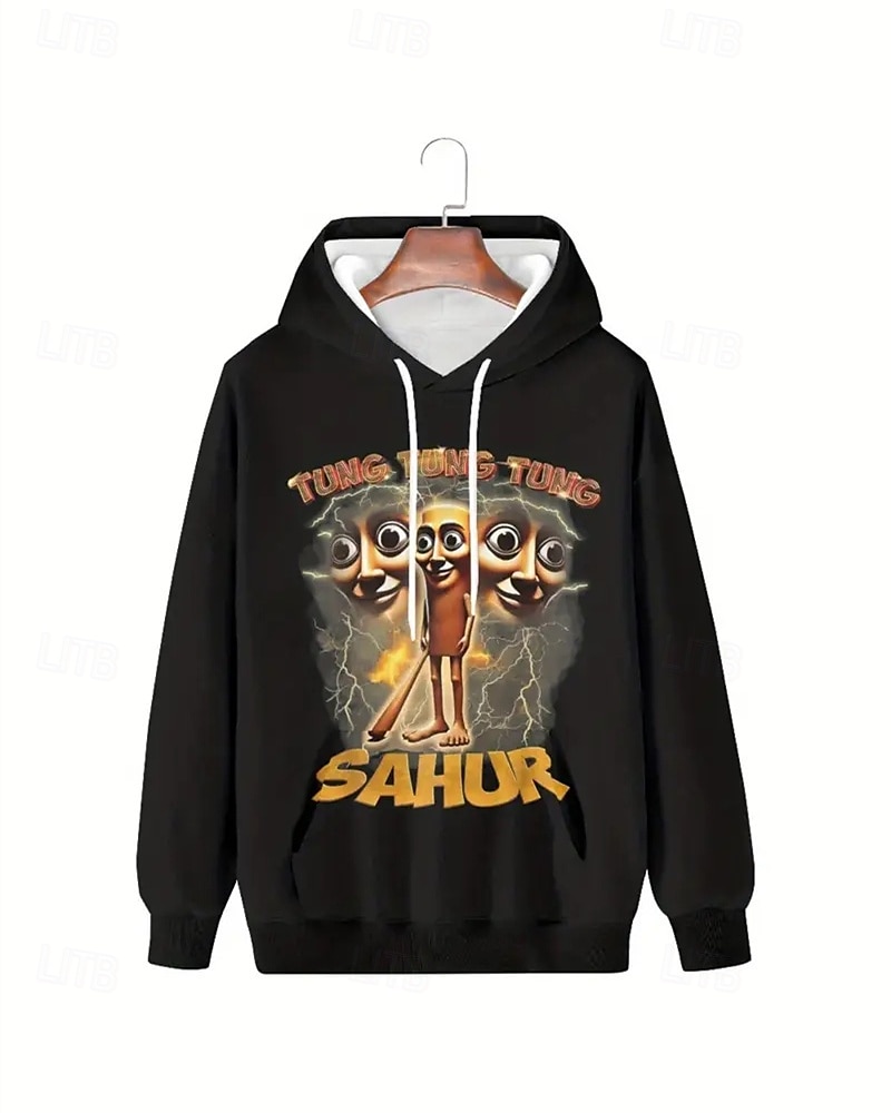 Moletom com capuz gráfico 3D Tung Tung para meninos, manga comprida, moda primavera/outono, streetwear, crianças de 4 a 12 anos, com capuz, casual, para atividades ao ar livre, ajuste regular de 2025 por $18.99 –P1