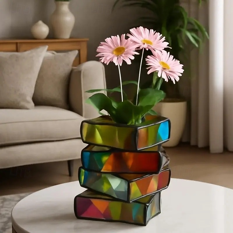 halmozott könyves virágcserép 3/4 rétegű könyvespolc virágtartó gyantából készült könyv alakú vázák beltéri és kültéri dekorációhoz ideális ajándék könyvbarátoknak, íróknak, tanároknak 2026 - $36.99 –P7