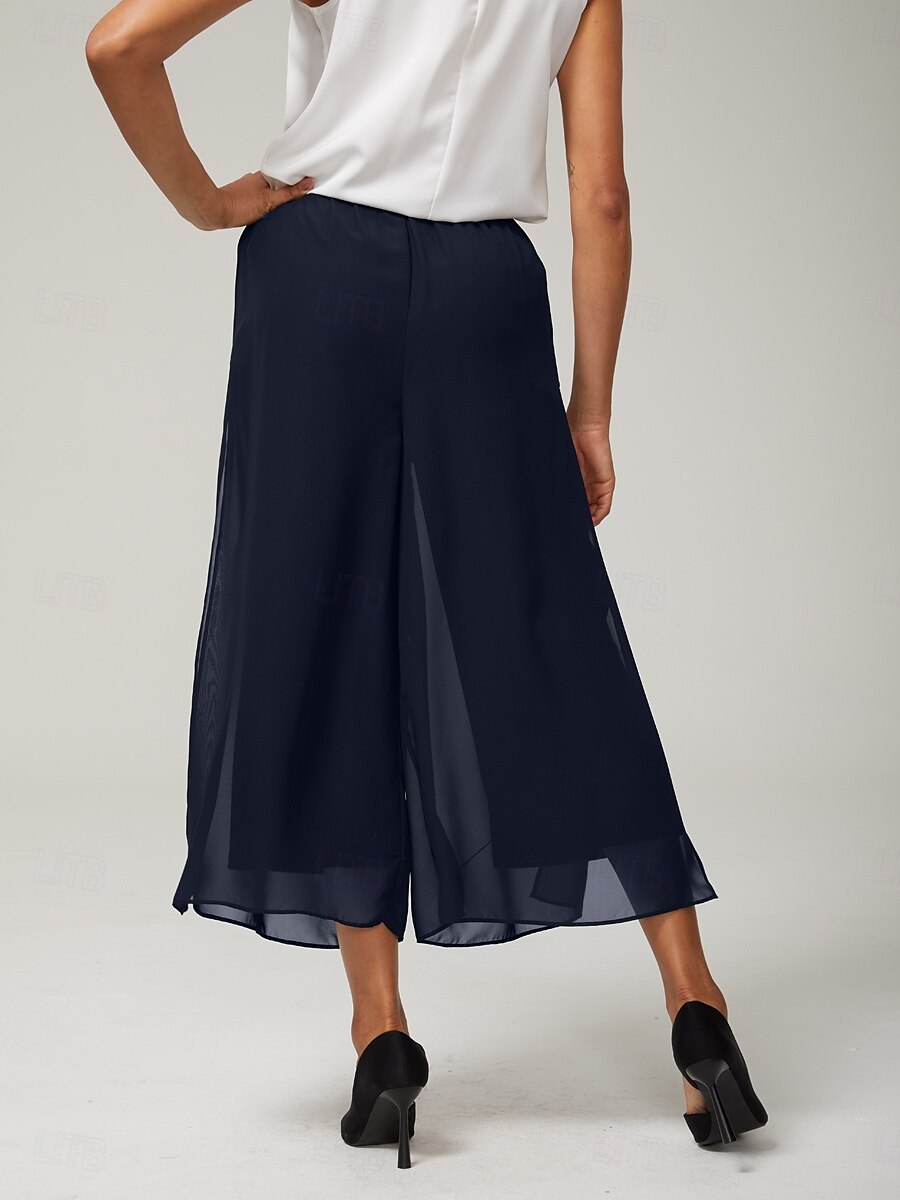 Damen Weite Hosenbeine Urlaub Klassisch Wadenlang Mittlere Taille Elastischer Bund Stilvoll Mode Dehnbar Formell Büro Alltagskleidung Navy-Blau Sommer Frühling Herbst 2025 - $29.99 –P2