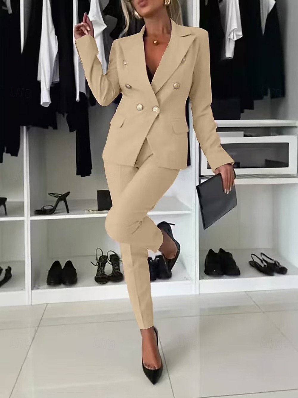Mujer Moda Formal Trajes de chaqueta Manga Larga Color sólido Trabajo Negocio Negro Blanco Rosa Primavera & Otoño Ajuste regular 2025 - $37.99 –P10