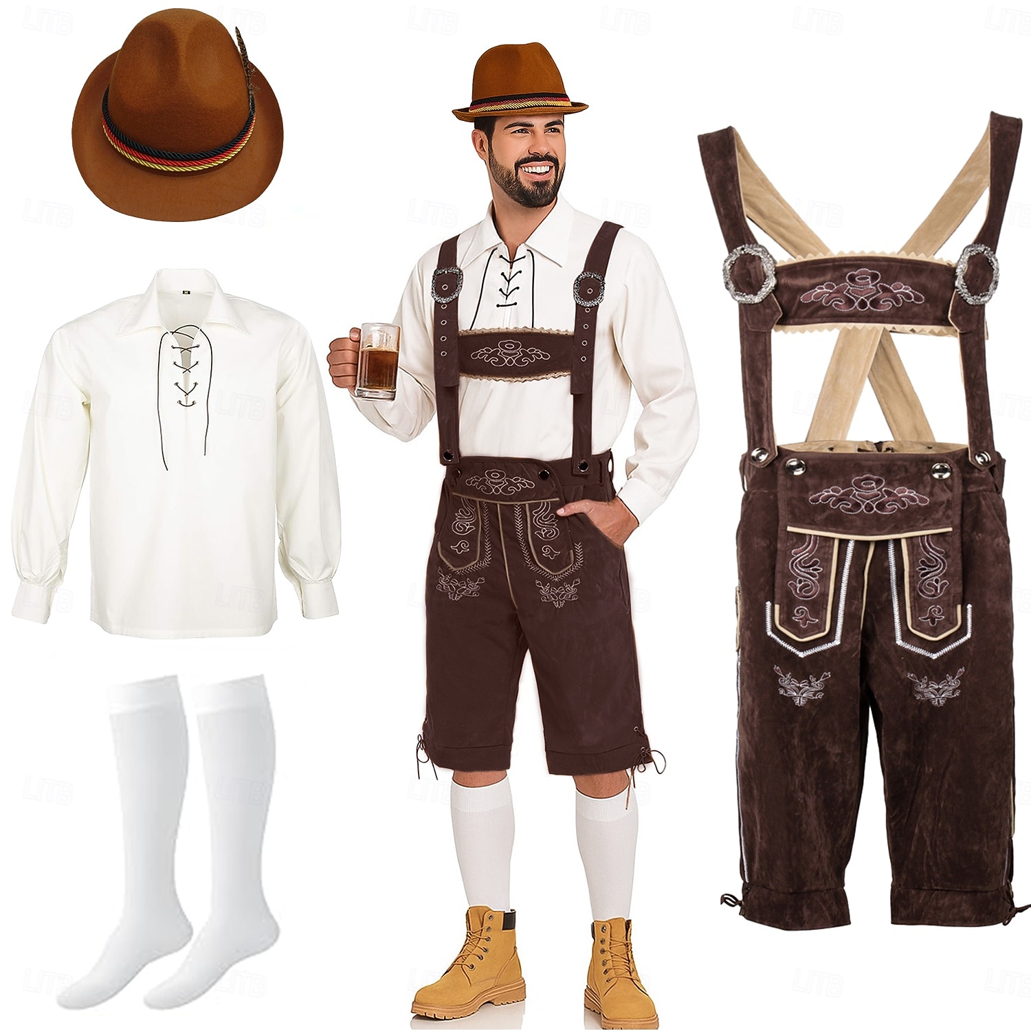 Oktoberfest Lederhosen Camisas Sombrero alpino bávaro Alemán prados Hombre Carnaval Fiesta Festival de Cerveza Paño de estilo tradicional Blusa Pantalones cortos Accesorios 2026 - $66.99 –P1