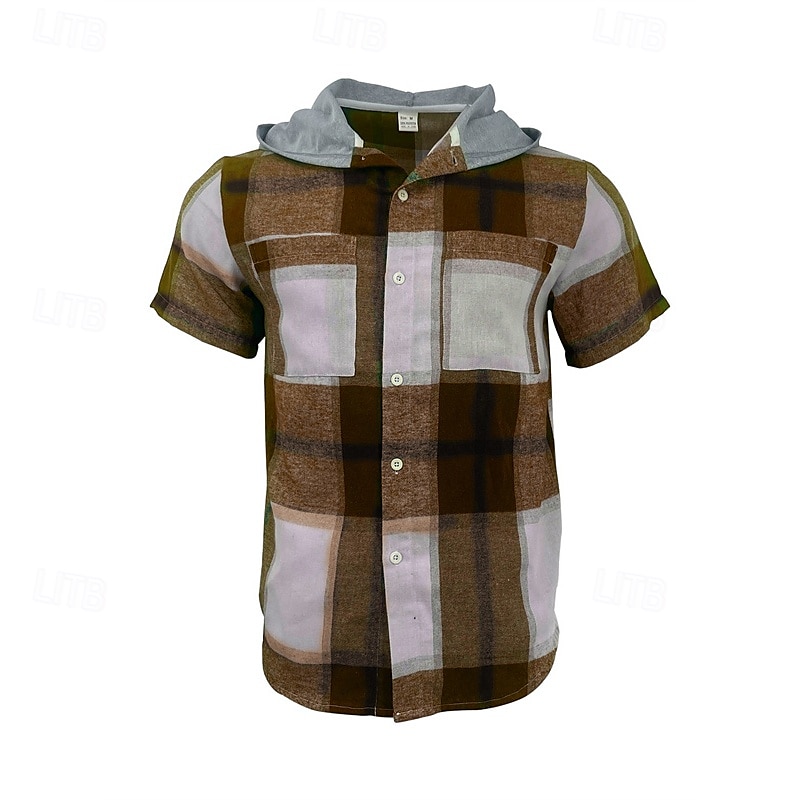 Per uomo Camicia Camicia Estiva Camicia casual Camicia da Spiaggia Camicia con Bottoni Rosso Blu Marrone Verde Manica Corta Plaid Con Cappuccio Vacanza Camicia hawaiana Tasca Abbigliamento Poliestere del 2025 a $20.99 –P14