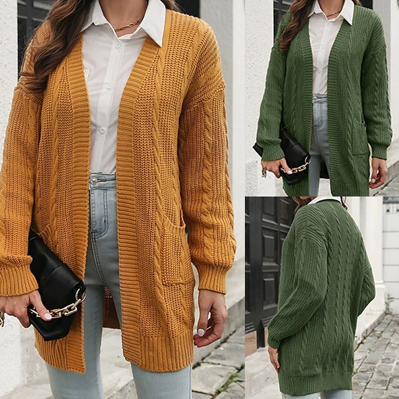 Femmes Cardigan Occasionnel Couleur Unie Épais Col en V Tricoté manche longue Hauts Réguliers Tricoter Quotidien Fête Sortir Jaune Vert Véronèse Automne Hiver de 2025 ? $26.99 –P1