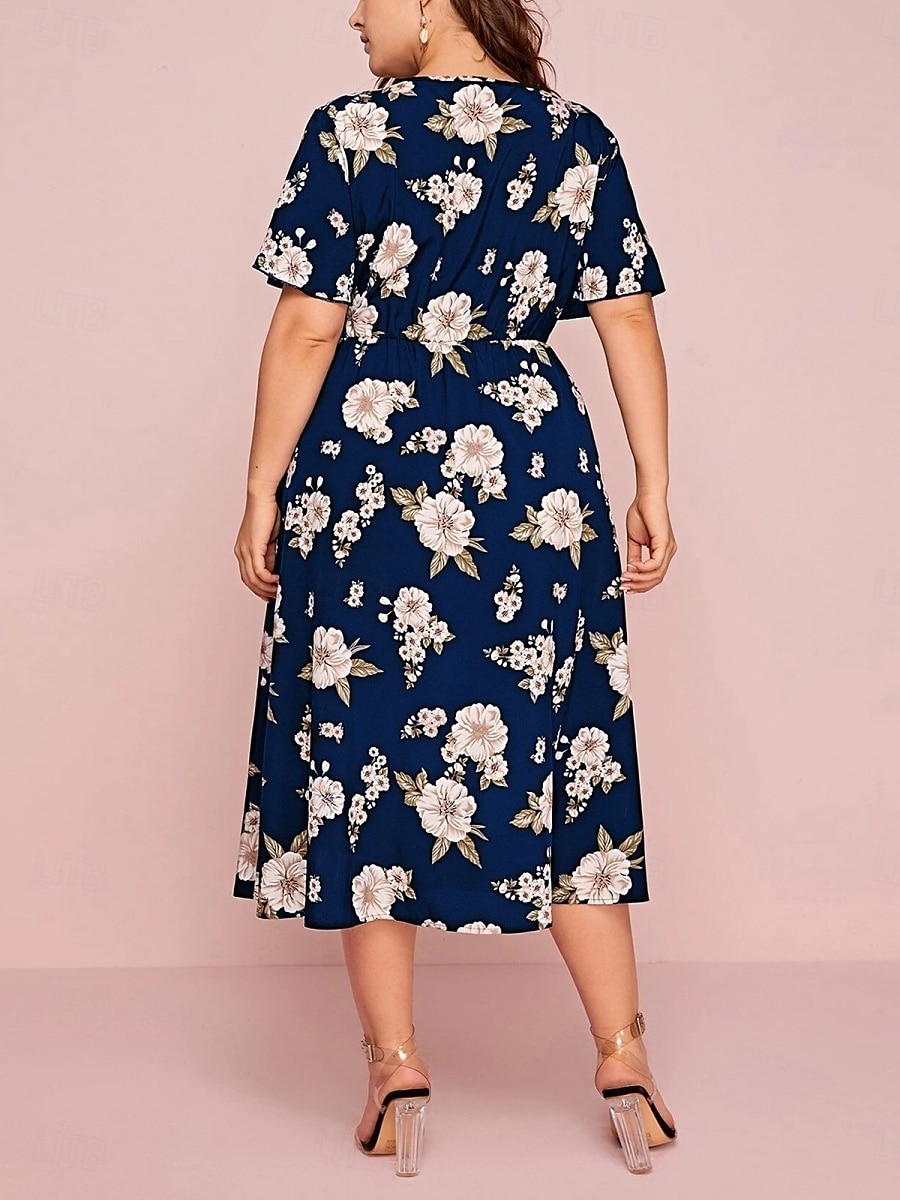 Pentru femei Mărime Plus Rochie casual Floral În V Manșon scurt Vară Primăvară Elegant Modă Modern Casual Rochii Midi Zilnic Concediu Rochie 2025 - $23.99 –P9