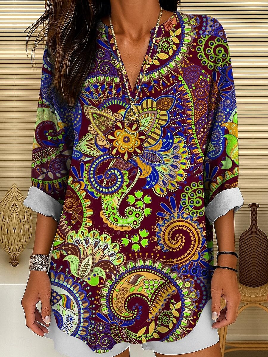 Femmes Chemisier Fleuri Graphique Paisley Bohème Basique Occasionnel manche longue Col en V Hauts Longs Quotidien Fête Boutons Imprimé Jaune Rose Claire Bleu Violet Vert Été Printemps Printemps de 2025 ? $24.99 –P6