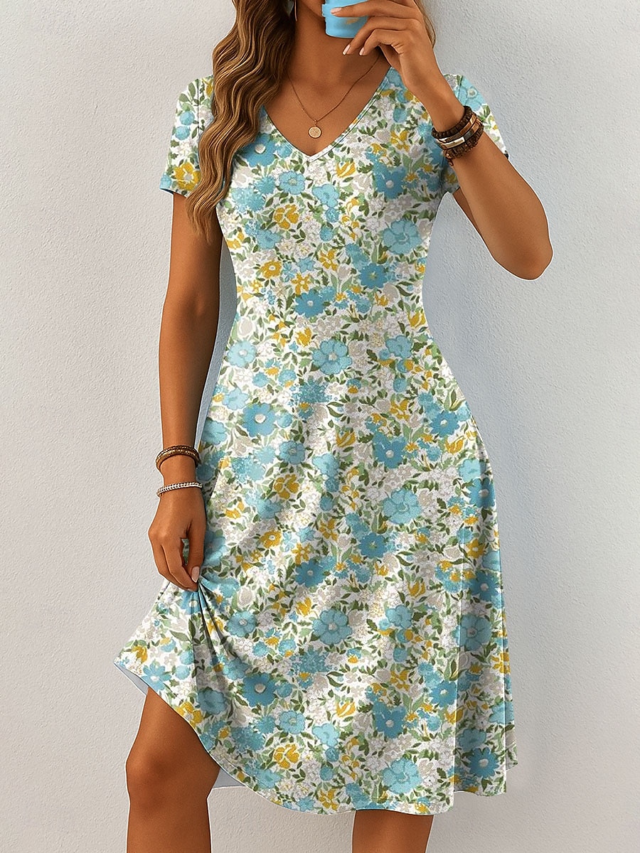 Semana Santa Mujer Vestido Midi Vestido informal Vestido estilo camiseta Vestido de verano Vestido de una línea Elegante Vacaciones Casual Playa Ajuste regular Floral Graphic Hoja Manga Corta Escote 2025 - $23.99 –P3
