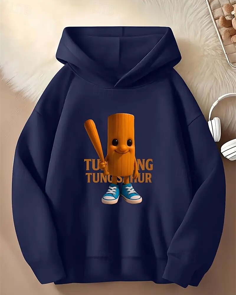 Moletom com capuz gráfico 3D Tung Tung para meninos, manga comprida, moda primavera/outono, moda urbana, crianças de 4 a 12 anos, com capuz, casual, para atividades ao ar livre, ajuste regular de 2025 por $18.99 –P7