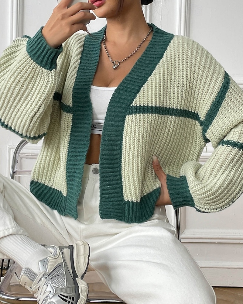 Damen Strickjacke Mode Farbblock Gerippt Kapuze Patchwork Gestrickt Langarm Normale Oberteile Stricken Ferien Ausgehen Wochenende Schwarz Rosa Herbst 2025 - $26.99 –P2