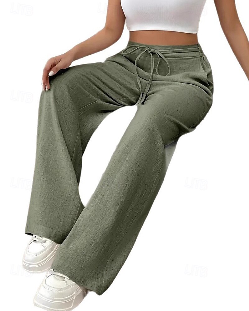 Femmes Jambe large Slacks Streetwear Occasionnel Longueur complète Naturel Uni Avec Poches Conception à cordon élastique Confortable Rue Tenue quotidienne Week-end Noir Rose Vert Véronèse Bleu Automne de 2025 ? $17.99 –P11