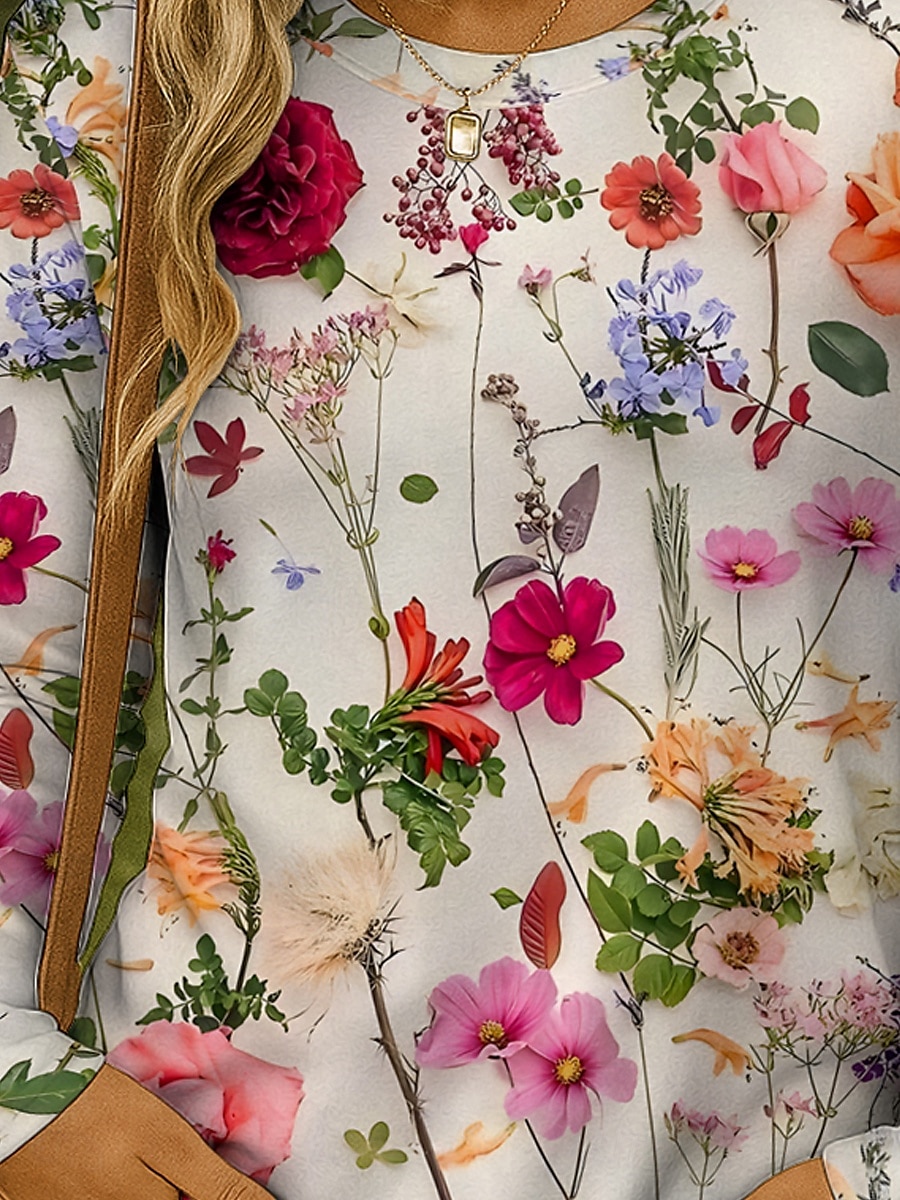 Pentru femei Tricou Floral Grafic Plante Epocă Stilat Clasic Manșon Lung Stil Nautic Rotund Topuri obișnuite Zilnic Imprimeu Galben Roșu-aprins Albastru piscină Mov Trifoi Vară Primăvară Toamnă 2025 - $22.99 –P3