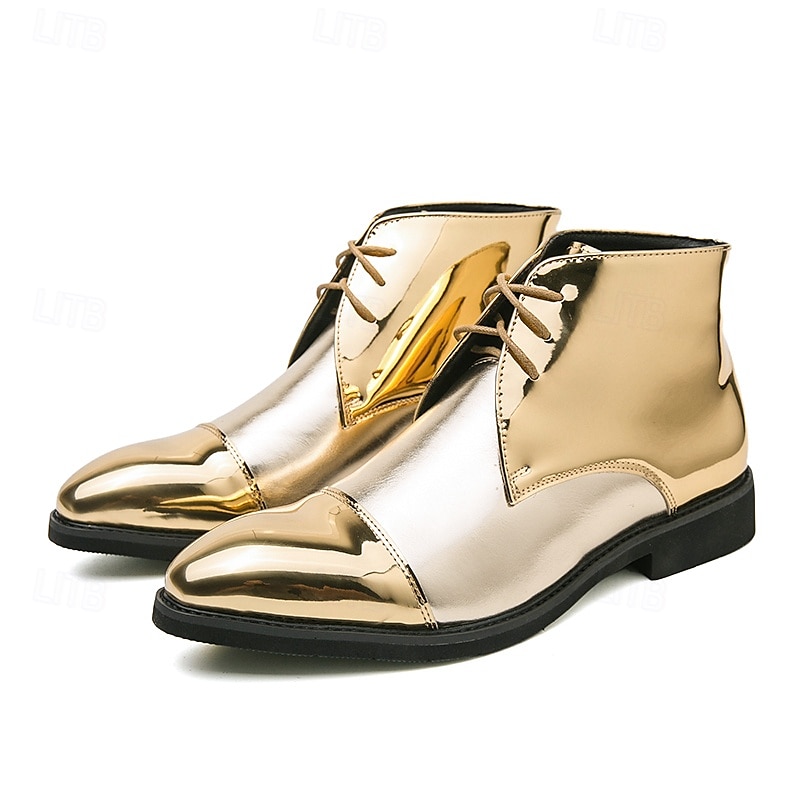 Men's Shiny Gold Lace-Up Ankle Boots – Fashion Statement Dress Boots for Stage Shows, Prom Nights & Festivals 2025 - $46.99 –P1
