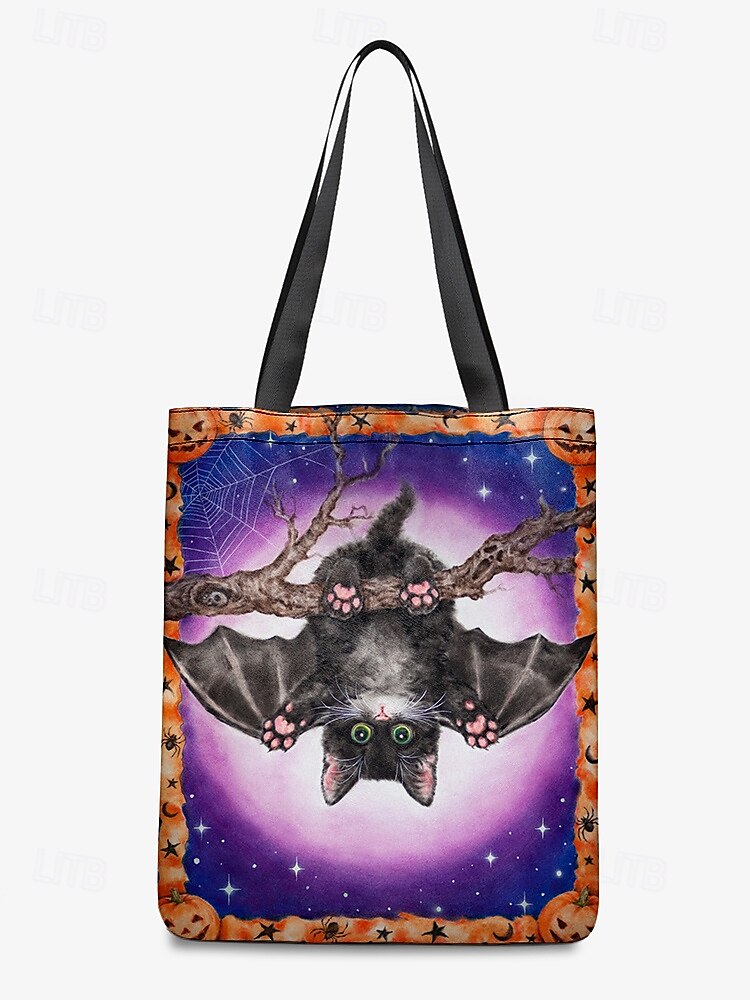 Halloween-Tragetasche für Damen mit süßem Katzenaufdruck von Kayomi Harai, große Canvas-Umhängetasche für Süßes oder Saures und Partys 2025 - $14.99 –P12