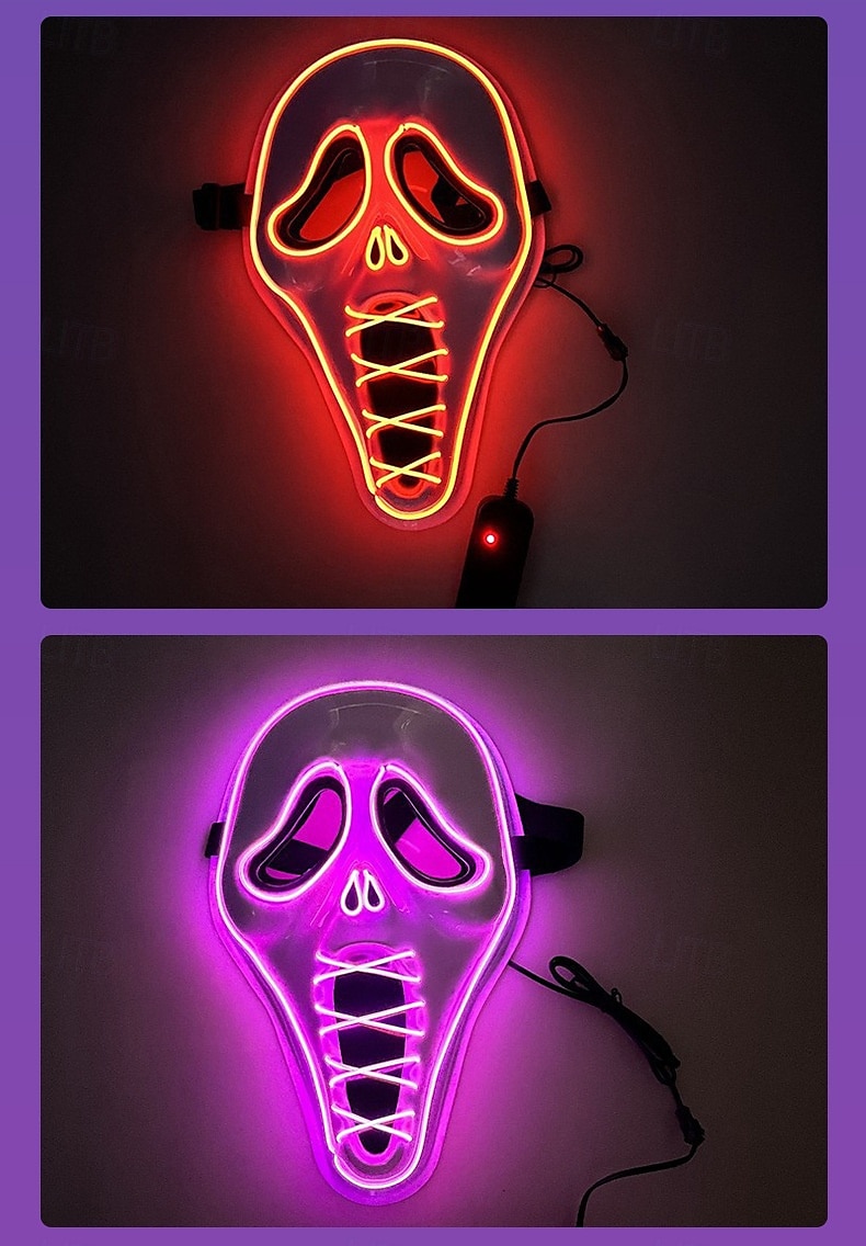 Ghostface předvečer Všech svatých Maska LED maska Výkřik Horor Strašidelný Svítí ve tmě. Rozsvítí se LED Full face Dospělé Pánské Dámské Unisex předvečer Všech svatých Karneval Výkon Párty Plesov 2025 - $18.99 –P3