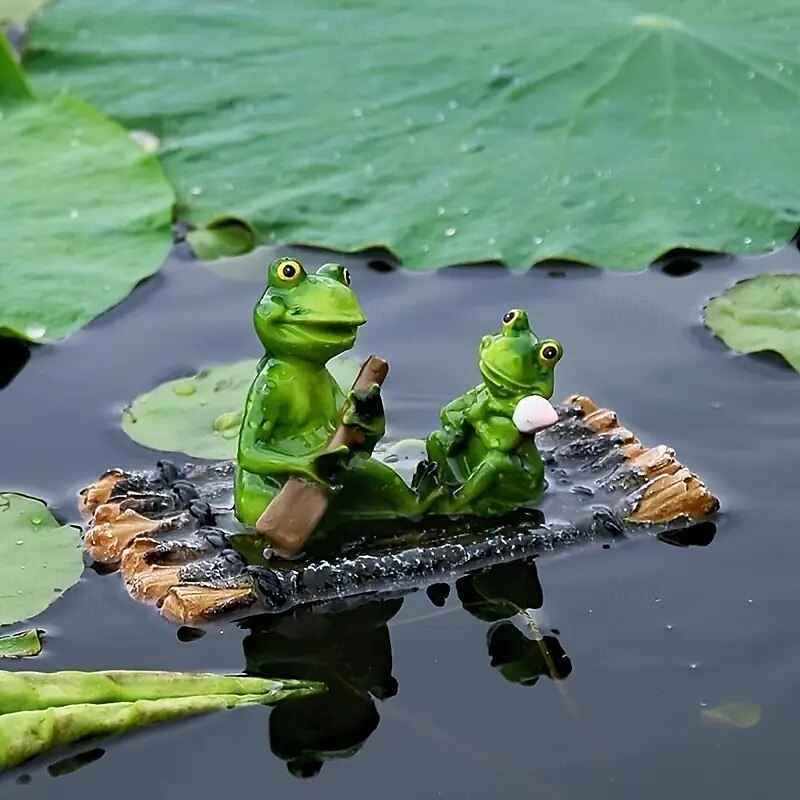 Figurine de grenouille et de tortue en résine dans un canoë, ornement flottant, figurine d'animal flottant réaliste avec des yeux jaunes, cadeaux idéaux pour le jardin, la piscine ou la rivière de 2025 ? $20.99 –P2