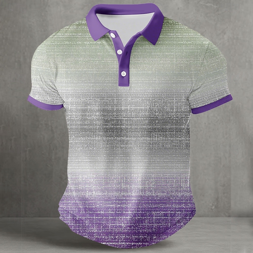Per uomo Sfumatura Geometrico Polo Polo Sportivi Manica Corta Magliette polo Camicie con Colletto Casual Athleisure Bottoni Estate Blu azzurro cielo Viola del 2026 a $21.99 –P3