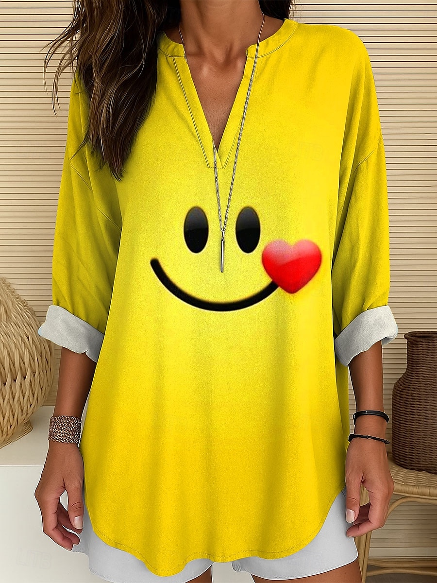 Femmes Chemisier Graphique Abstrait Graffiti ancien Tropical Hawaïen manche longue Col en V Hauts Réguliers Quotidien Fête Tenue de plage Imprimé Jaune Bleu Vert Été Printemps de 2025 ? $24.99 –P1