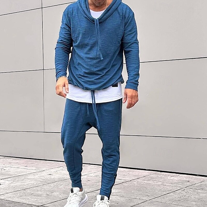 Per uomo Felpa con cappuccio Tuta da Ginnastica Set di felpe con cappuccio Nero Bianco Blu Cachi Con Cappuccio Semplice Coulisse Sport & Outdoor Quotidiano Ferie Poliestere Streetwear Essenziale del 2025 a $42.99 –P2