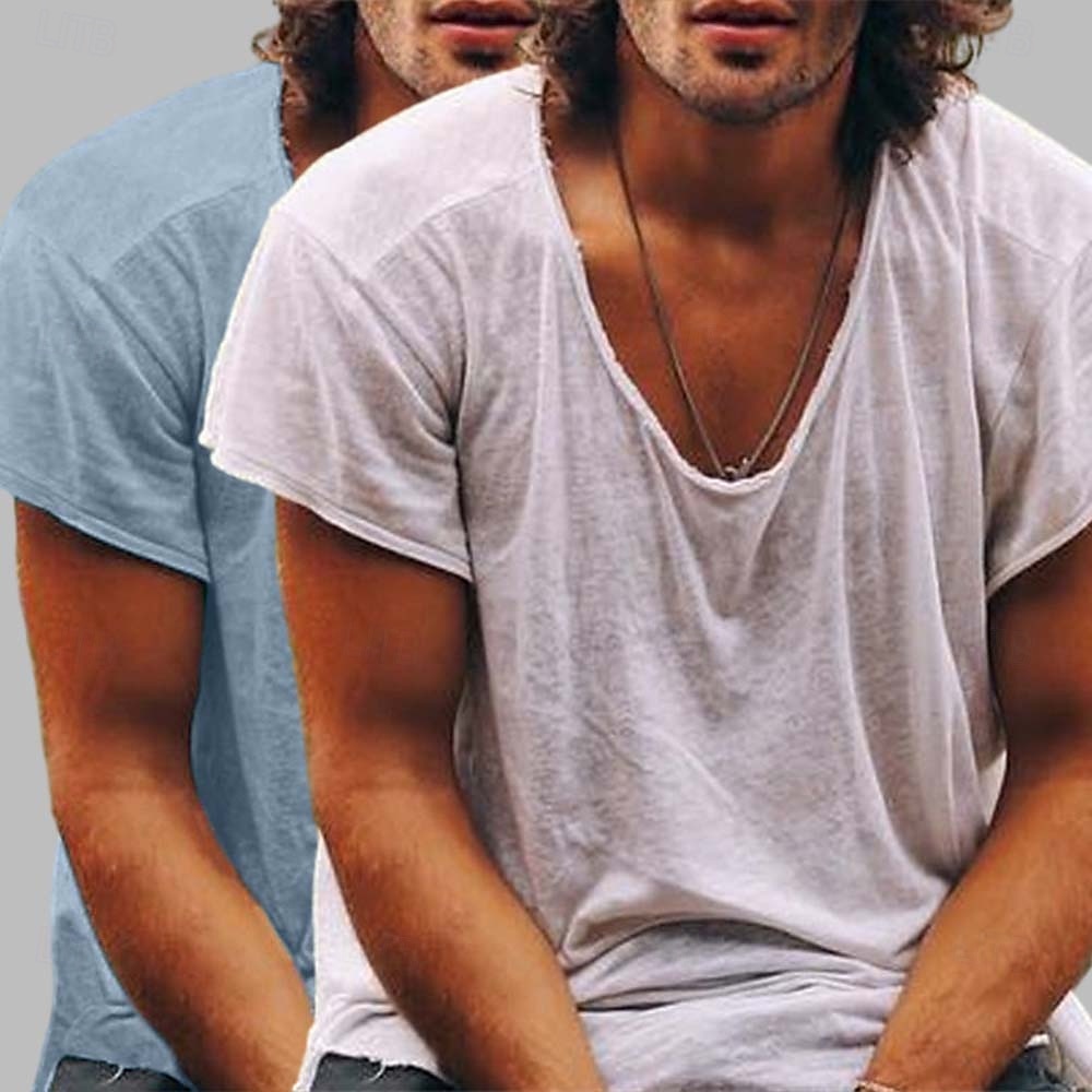 Herren T Shirt Lässiger Stil Bambus-T-Shirt Kurzarm Rundhalsausschnitt Frühling & Sommer Ganzjahres Einfach Mode Lässig Bequem 2 teilig 2 Packungen Rohkante Straße Lässig Ferien Blau / Grün Schwarz 2025 - $21.99 –P7
