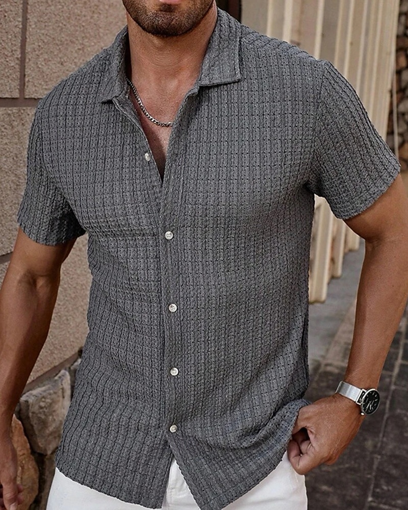Per uomo Camicia Camicia Estiva Camicia casual Camicia da Spiaggia Camicia con Bottoni Marrone Scuro Nero Bianco Verde chiaro Blu Manica Corta Semplice Bavero Vacanza Camicia hawaiana Abbigliamento del 2025 a $23.99 –P17
