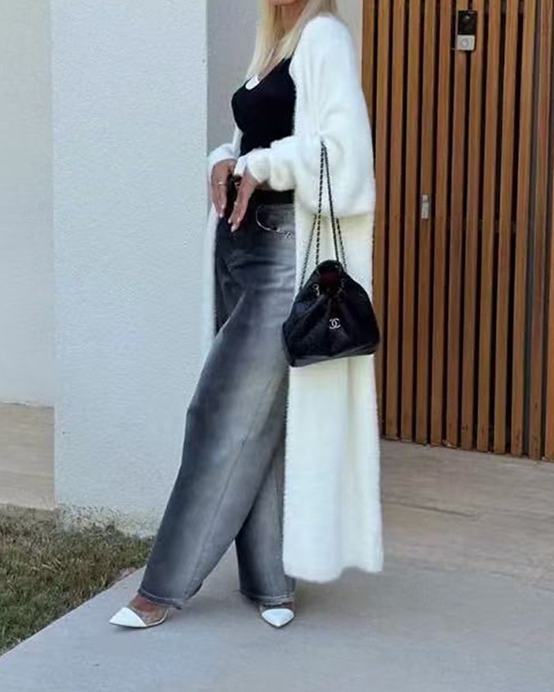 Pentru femei Pulover Bluza Modă Șic Stradă Zilnic Culoare solidă Striat În V Tricotat Manșon Lung Topuri lungi Tricotat Concediu Ieșire Sfârșit de săptămână Alb Toamnă Iarnă 2025 - $25.99 –P2