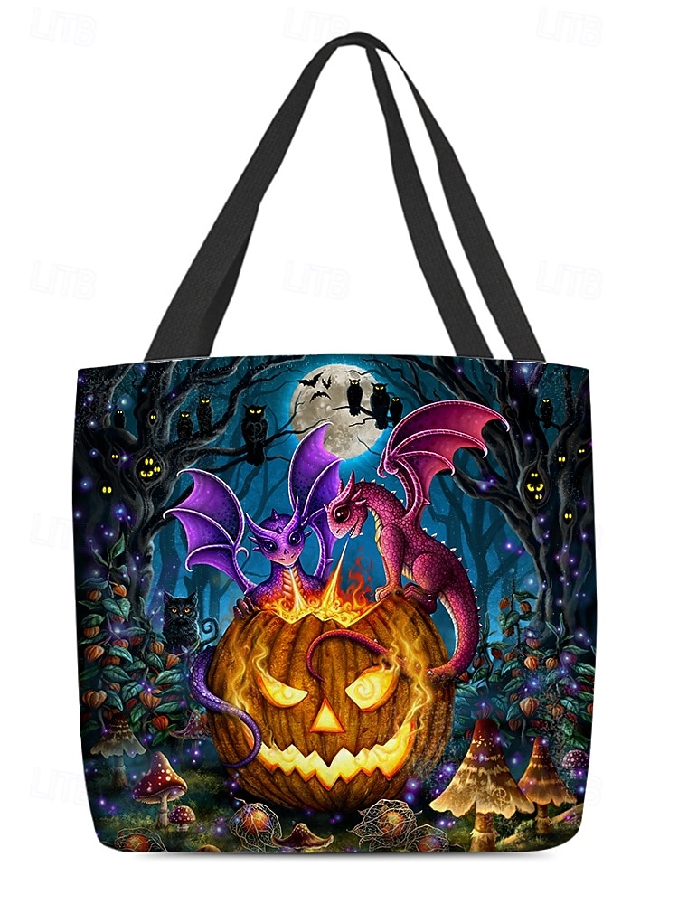 Sac fourre-tout pour femme imprimé citrouille et chat d'Halloween par Sarah Richter – grand sac à bandoulière réutilisable en polyester avec poche zippée pour les achats et les fêtes de fin d'année de 2025 ? $14.99 –P11
