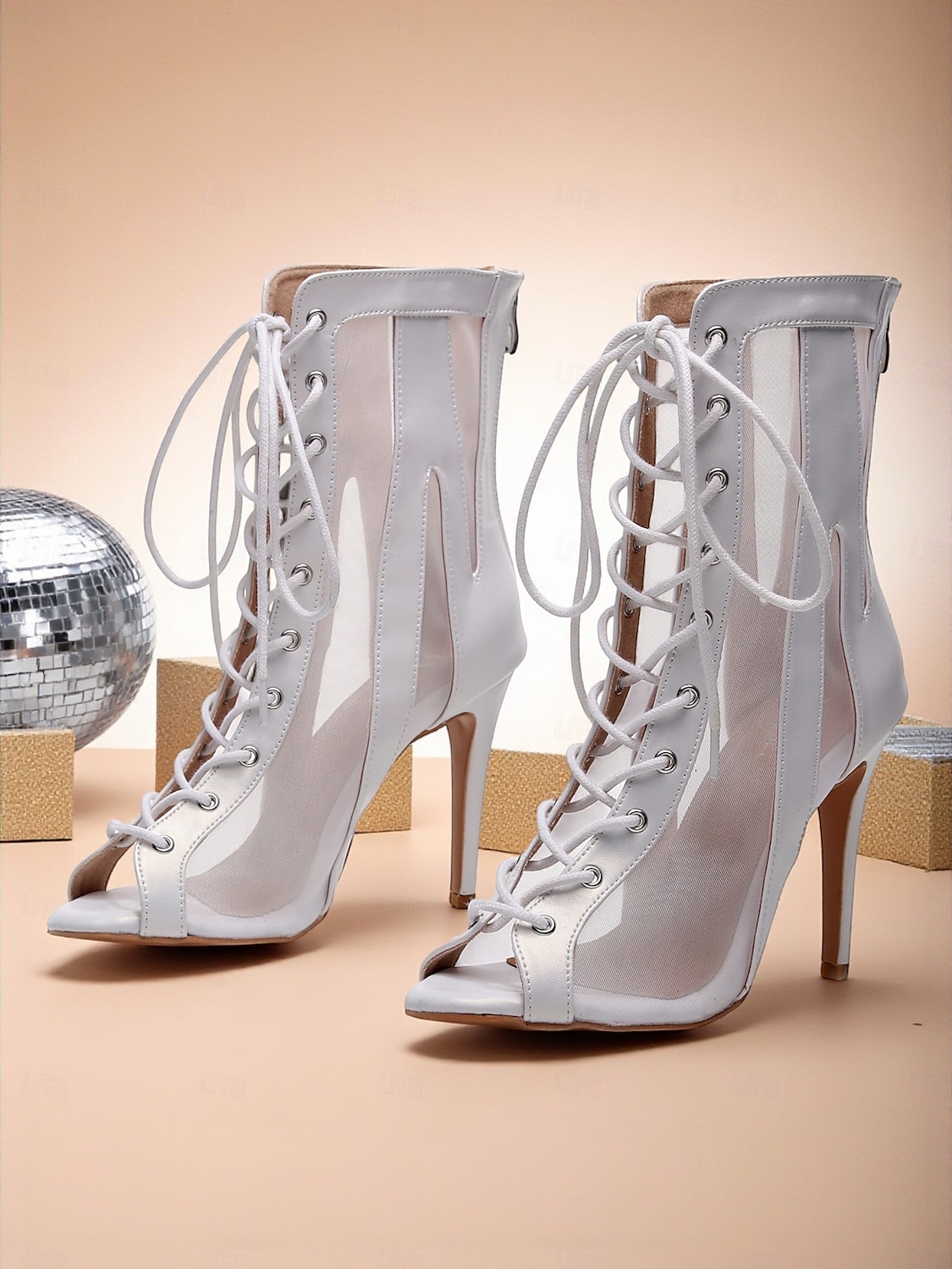 Botas de dança de salto alto com cadarço branco e prata para mulheres - sapatos profissionais de dança de jazz latino com biqueira aberta para palco e festa de 2025 por $59.99 –P7