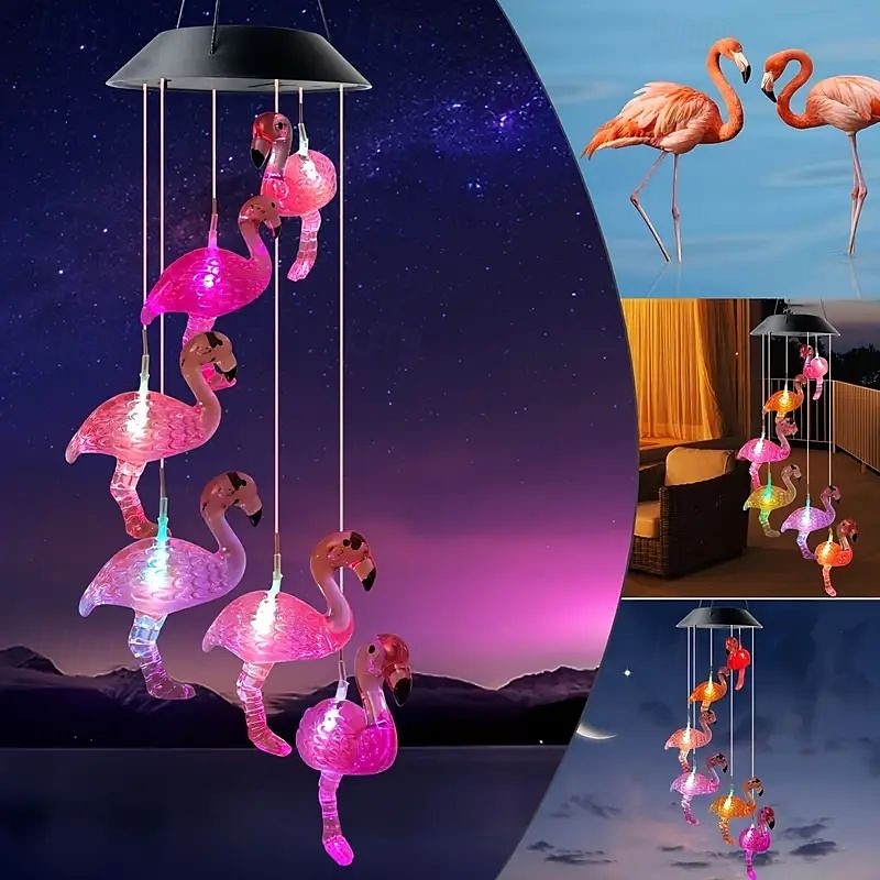 Solcellsdriven rgb färgskiftande magisk boll vindklocka utomhus vattentät flamingo vindklocka trädgårdslampa för utomhus trädgård balkong terrassdekor jul nyårspresent 2025 - $22.99 –P4