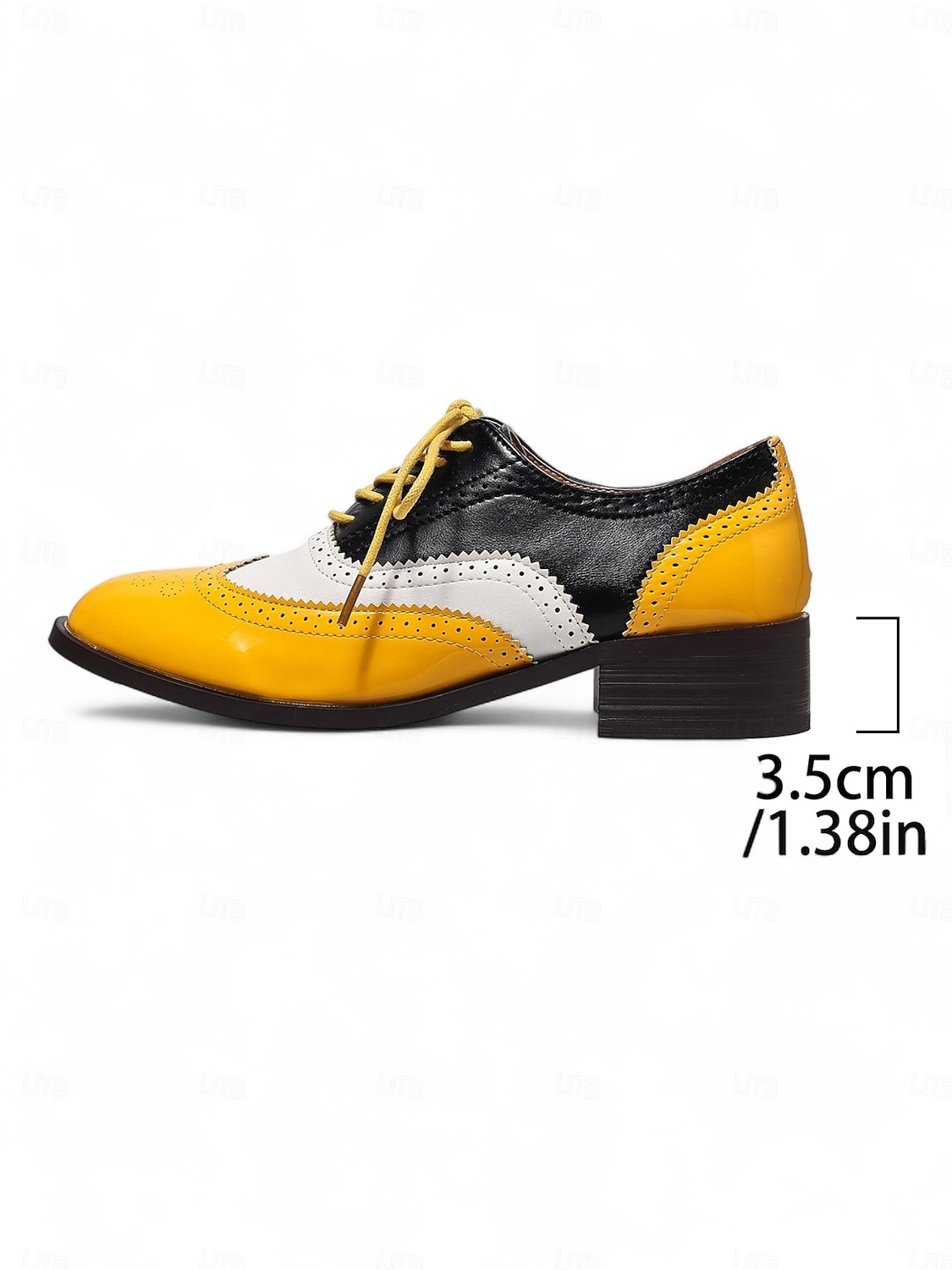 Richelieus Oxford en cuir verni jaune pour femme – Chaussures habillées à lacets et bout golf colorblock, style vintage britannique des années 1950 pour le bureau, l'école et le streetwear de 2025 ? $42.99 –P6