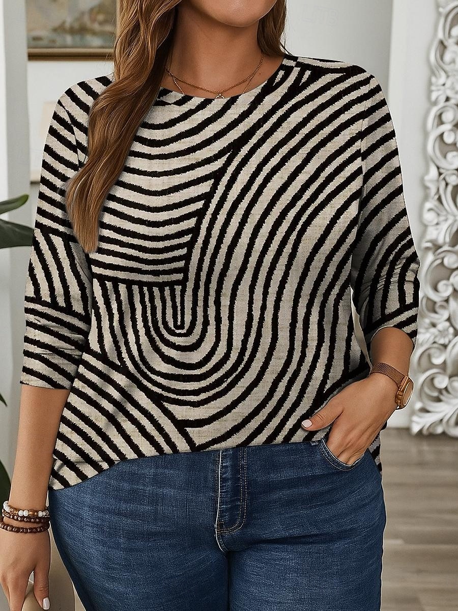 Γυναικεία Συν μέγεθος Άριστος Μπλουζάκι Γραφική Γεωμετρία Στάμπα Μακρυμάνικο Στρογγυλή Ψηλή Λαιμόκοψη Καθημερινό Καθημερινά Πολυεστέρας Φθινόπωρο Χειμώνας Θαλασσί Λευκό 2026 - $24.99 –P7