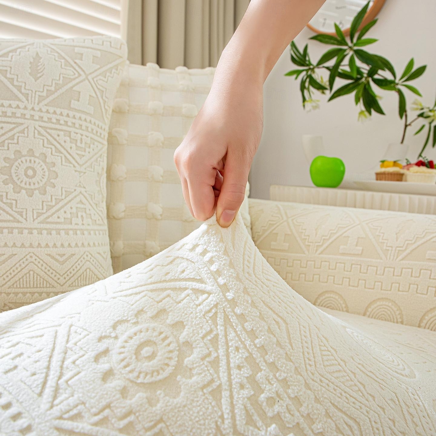 1 styck komplett paket enfärgat bohemiskt sofföverdrag i muxing jacquard-stil elastiskt jacquard-sofföverdrag som skyddar soffan från kattklor kan användas året runt utrustat med örngott 2025 - $72.99 –P17