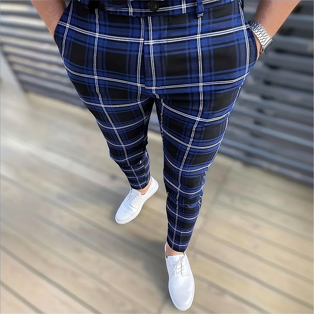 Per uomo Geometrico Griglia / Plaid Pantaloni Eleganti Pantaloni Pantaloni da Abito Misura del girovita medio Business Casual Formale Abbigliamento Quotidiano Pantaloni slim fit con tasche Primavera del 2026 a $31.99 –P3