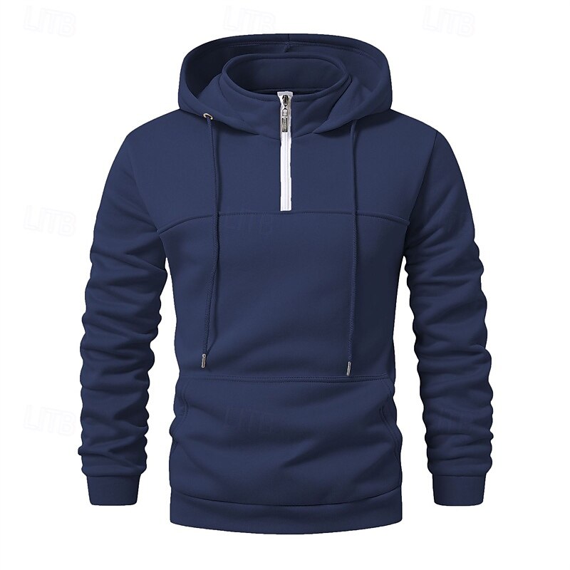 Per uomo Felpa con cappuccio Felpa con cappuccio e zip corta Aalbicocca Nero Vino Blu marino Verde scuro Con Cappuccio Semplice Coulisse Zip a un quarto Sport & Outdoor Quotidiano Ferie Poliestere del 2025 a $21.99 –P7
