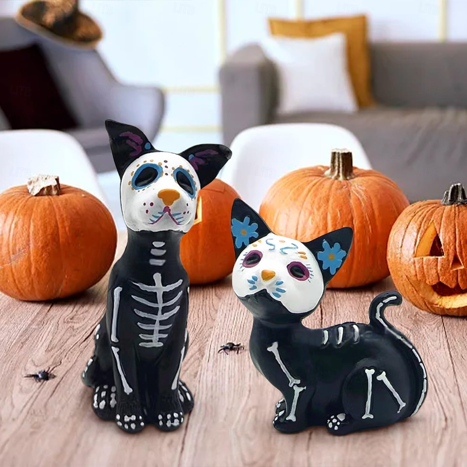 Socha psa na Den mrtvých, halloweenské cukrové lebky, socha zvířat z pryskyřice, ozdoba 2025 - $12.49 –P6