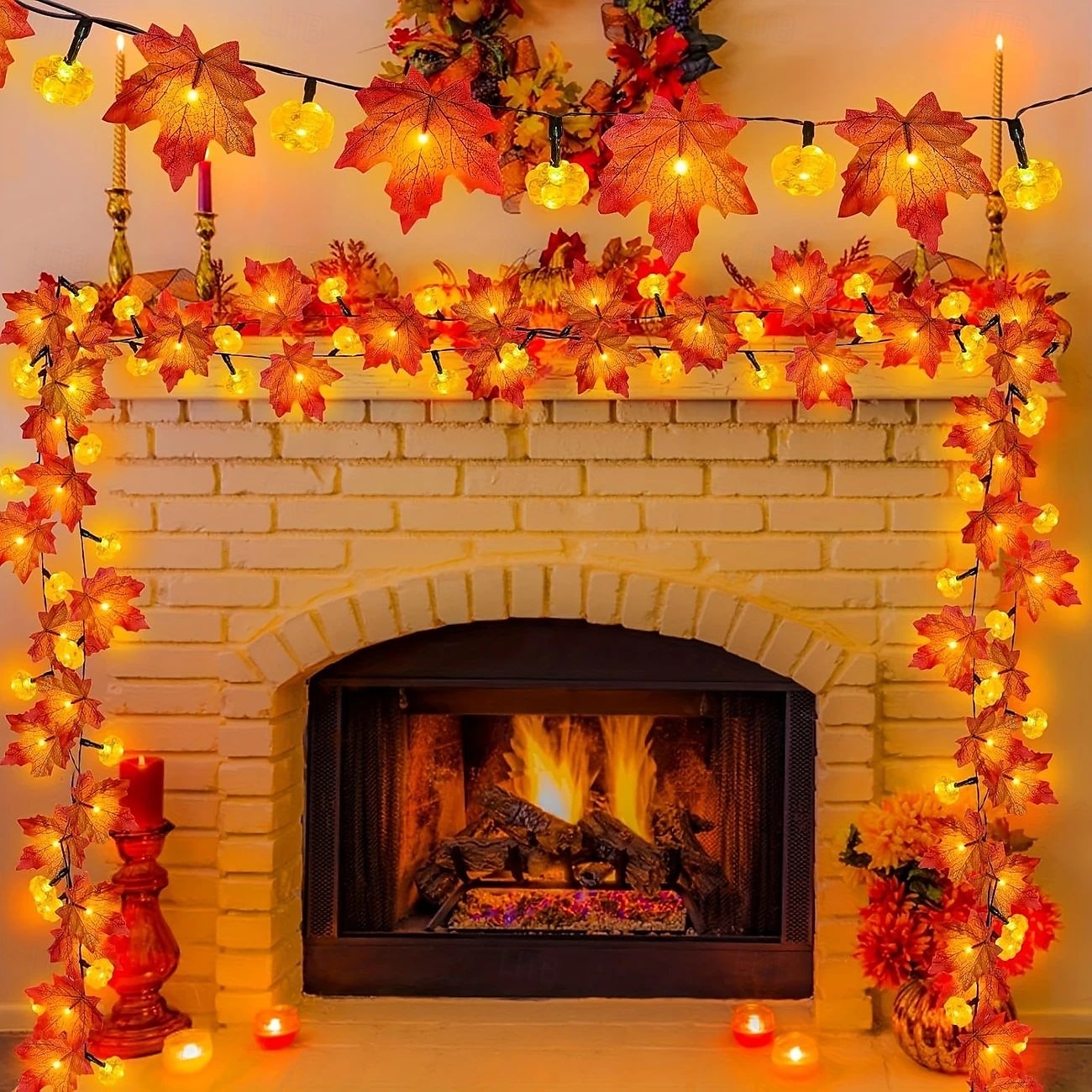 Guirlande lumineuse d'Halloween en forme de feuille d'érable et de citrouille, alimentée par piles, décoration d'intérieur et d'extérieur à suspendre pour étagère, bureau, porche, Thanksgiving, de 2025 ? $7.49 –P5