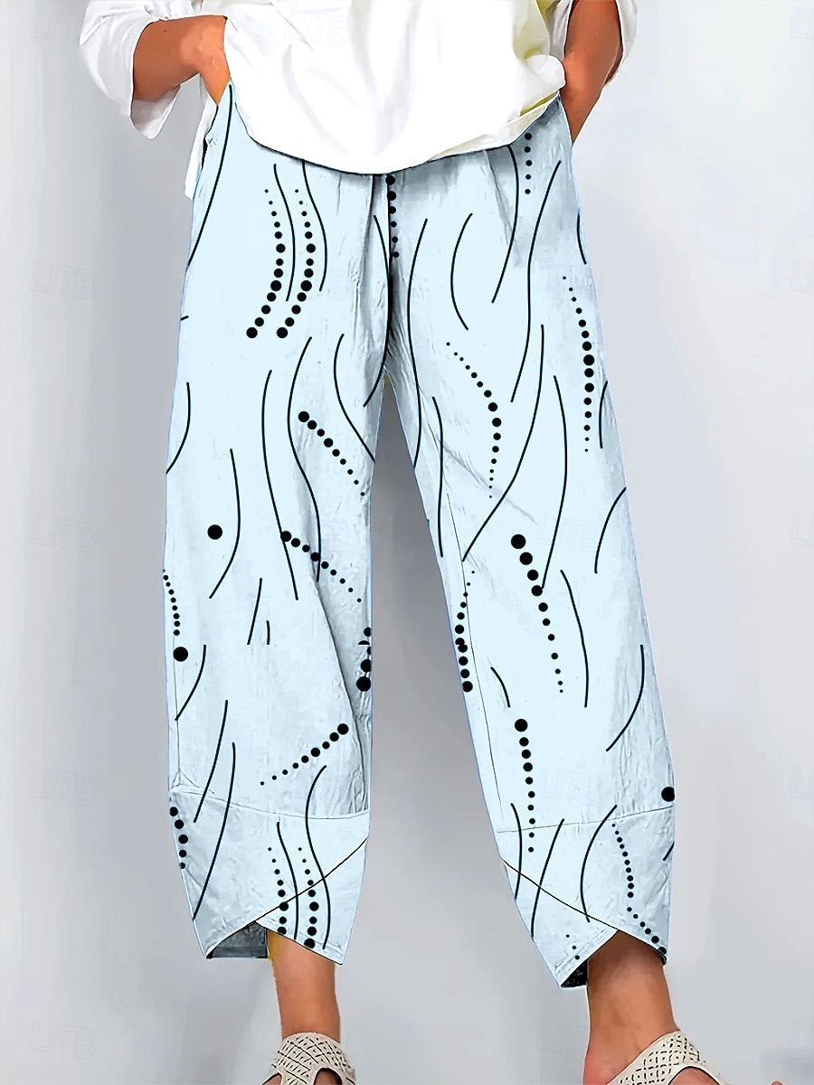 Per donna Gamba larga Chinos Pantaloni Larghi Vacanza Vintage Stile Etnico Lunghezza alla caviglia Vita Alta Grafico Geometrico A Pois Patchwork Coulisse Stampa Traspirante Inelastico All'aperto del 2025 a $20.99 –P5