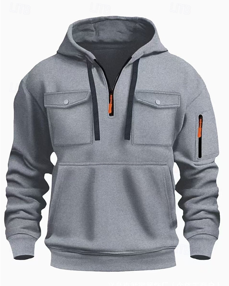 Voor heren Trui met capuchon Hoodie met kwartrits Zwart Wit Wijn Leger Groen Rood Capuchon Effen Zak Kwart ritssluiting Sport & Outdoor Dagelijks Feestdagen Polyester Streetwear Basic Casual Lente 2025 - $23.99 –P3