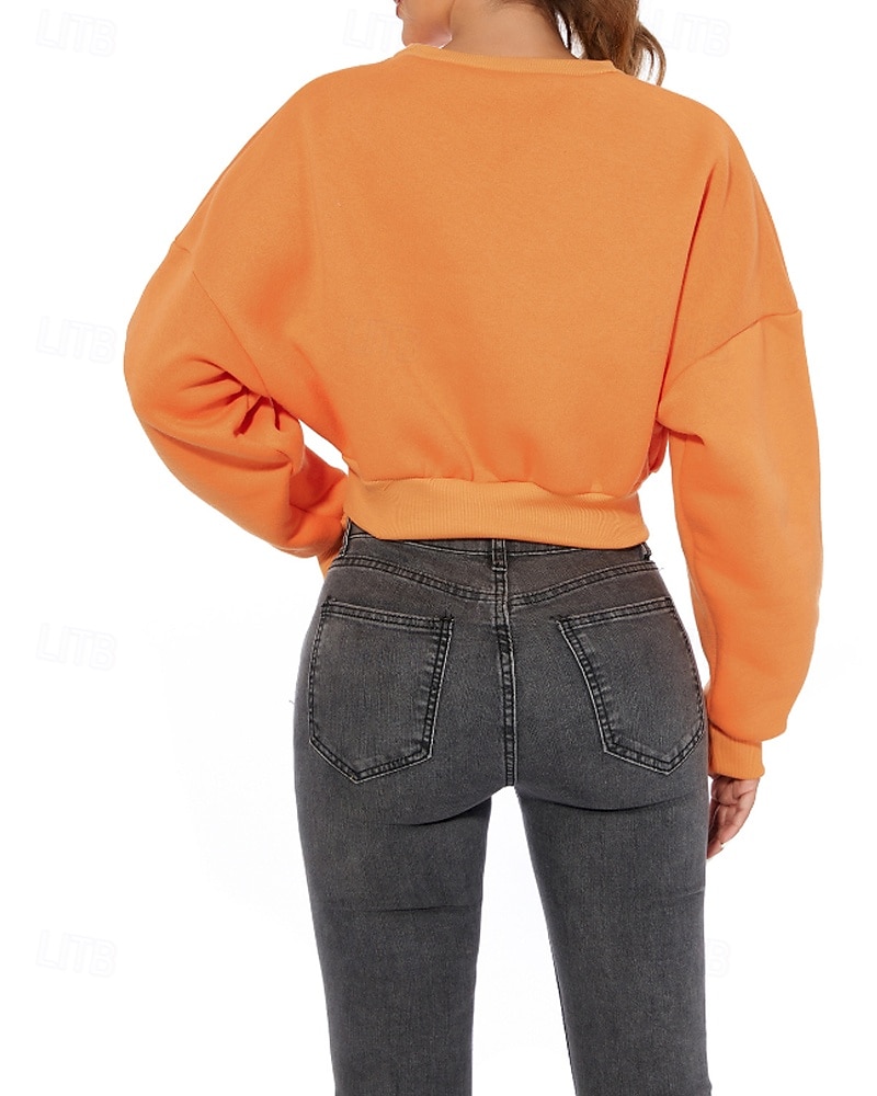 Per donna Felpa Pullover Felpe Semplice Casual Manica Lunga Girocollo Top Regolari Casa Streetwear Ferie Arancione Autunno Inverno del 2025 a $24.99 –P9