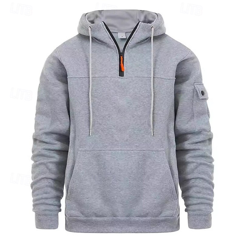 Homme Sweat à capuche Sweat à capuche quart zippé Noir bleu marine Kaki Gris Clair Gris foncé À capuche Uni Patchwork Poche Avant Quart de zip Sport & Loisir Occasionnel Quotidien Streetwear Frais de 2025 ? $25.99 –P5