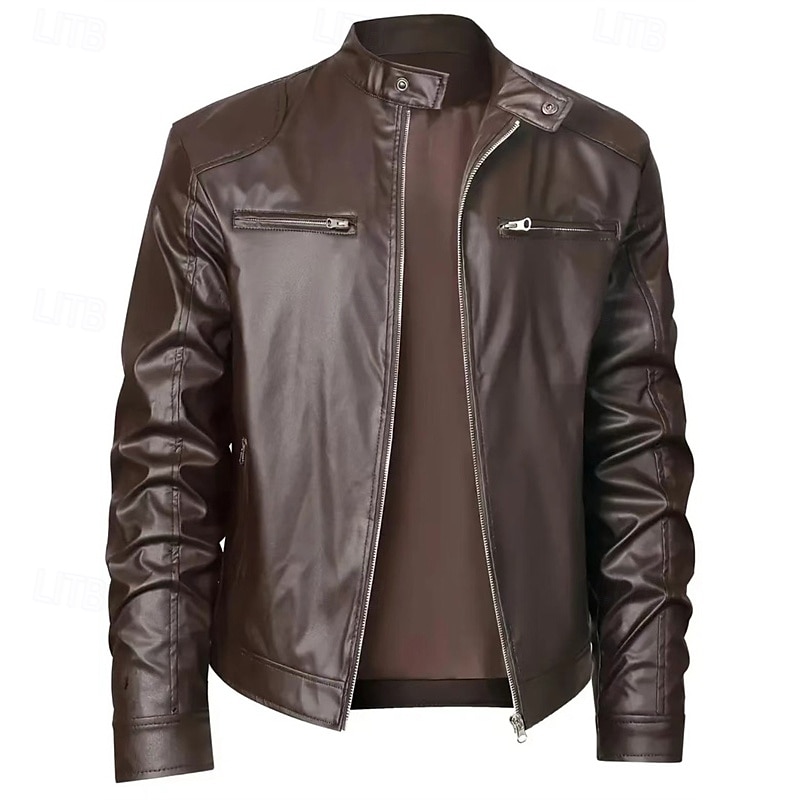 Homme Veste en Similicuir Veste moto Blouson de Moto Vacances Quotidien Coupe-vent Chaud Fermeture éclair Automne Hiver Uni Mode Classique Col montant Régulier Noir Rouge Bleu Roi Bleu Vert foncé de 2025 ? $44.99 –P6