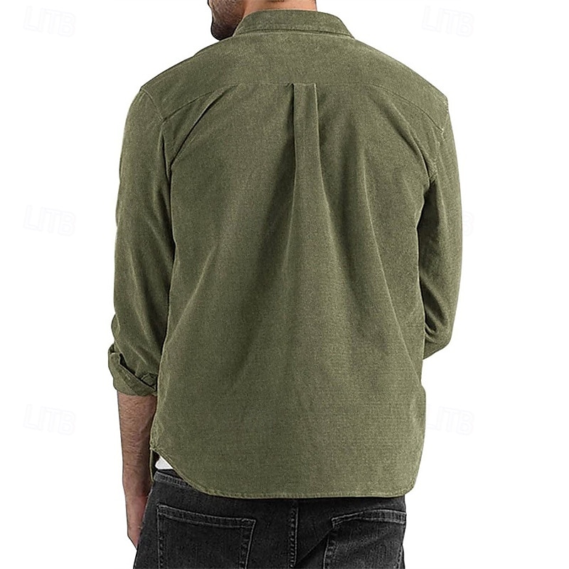 Men's Shirt Jacket Corduroy Jacket Casual Jacket Shacket Vacation Daily Breathable Pocket Spring Fall Plain Fashion Classic Lapel Regular Black Navy Blue Brown Army Green Dark Gray Jacket 2025 - $23.99 –P7