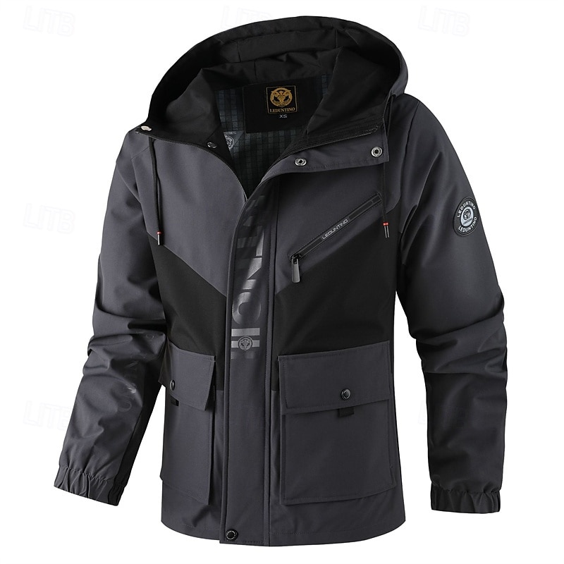Herren Outdoorjacke Freizeitjacke Urlaub Täglich Winddicht Warm Tasche Herbst Winter Farbblock Buchstabe Mode Klassisch Mit Kapuze Regulär Weiß Dunkelgray Jacken 2025 - $58.99 –P11