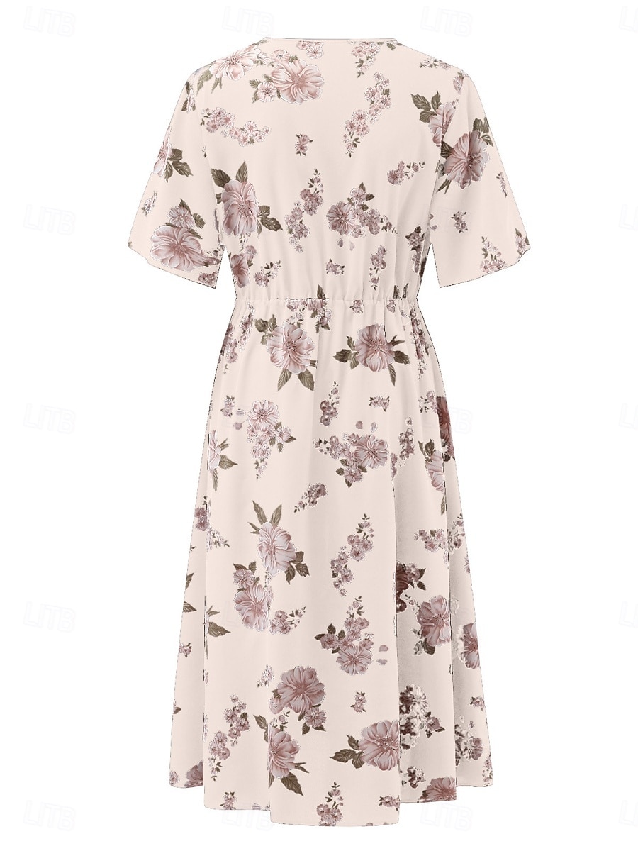 Pentru femei Mărime Plus Rochie casual Floral În V Manșon scurt Vară Primăvară Elegant Modă Modern Casual Rochii Midi Zilnic Concediu Rochie 2025 - $23.99 –P17