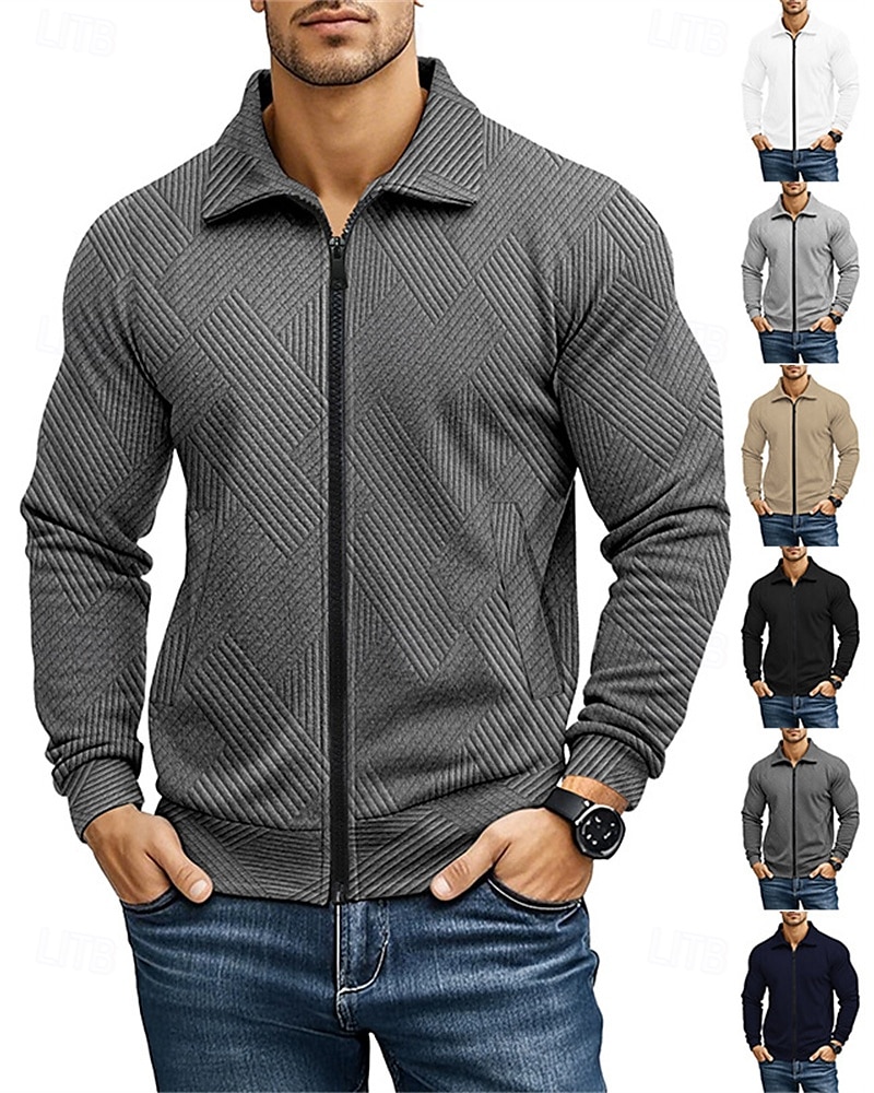 Homme Veste Légère Veste Décontractée Vacances Quotidien Respirabilité Avec Poches Jacquard Printemps Automne Uni Mode Classique Revers Régulier Noir Blanche bleu marine Kaki Gris Claire Veste de 2025 ? $29.99 –P1