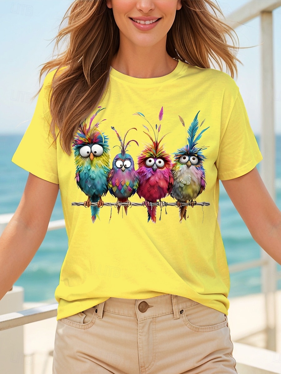 Dame T skjorte Grafisk Dyr Årgang Stilfull Klassisk Kortermet Crew-hals Rund hals Vanlige topper Daglig Helg Trykt mønster Svart Hvit Gul Rosa Blå Sommer Vår 2025 - $19.99 –P7