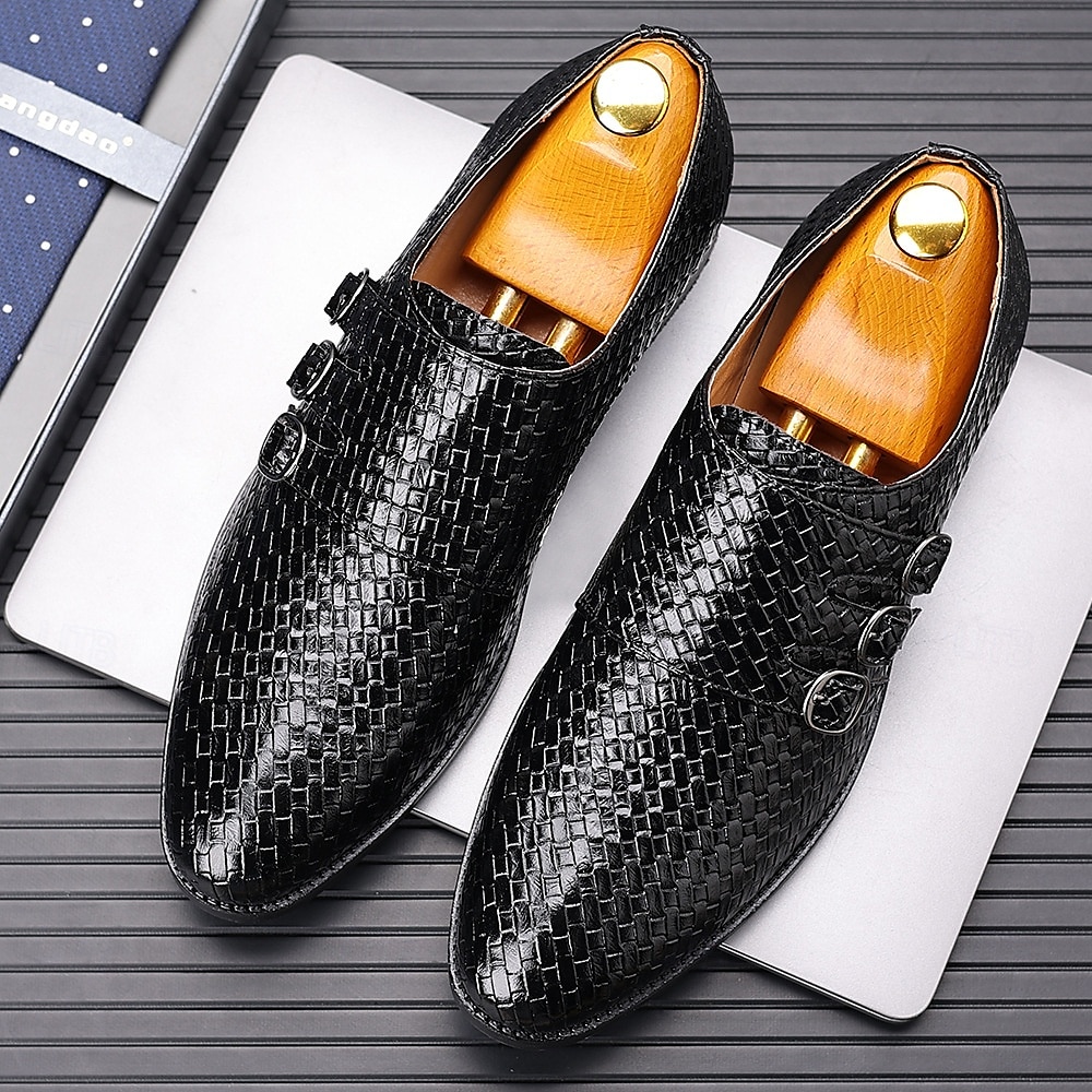 scarpe da uomo con triplo cinturino in similpelle intrecciata e testurizzata – design con fibbia unica per uomini alla moda, banchetti e ricevimenti serali del 2025 a $32.99 –P9