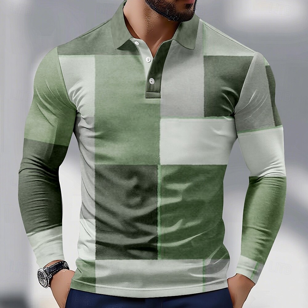 Miesten Väripalikka Polo Pitkähihainen Poolopaidat Kauluspaidat Business Casual Urheilu- ja treenivaatteet Arki-asut 3D-tulostus Kevät Syksy Sininen Purppura Ruskea 2025 - $21.99 –P3