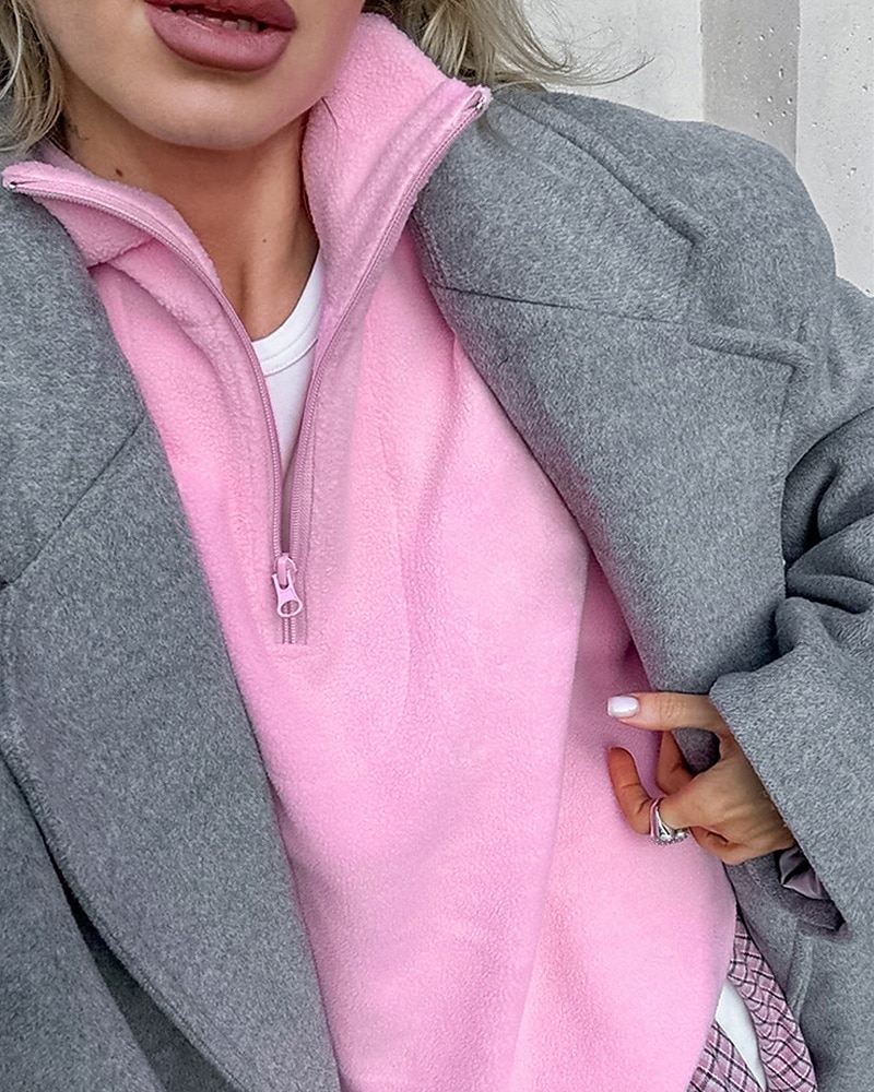 Damskie Pullover Plemienny Moda miejska Codzienny Wygodny Długi rękaw Wysoki Zwykłe topy Ulica Święto Wyjściowe Nadruk Quarter Zip Rumiany róż Jesień 2025 - €28.99 –P3